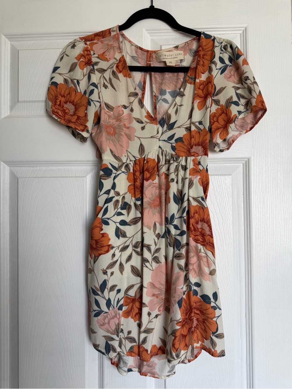 saltwater LUXE Cream Mini Dress with Orange & Pink Floral Print